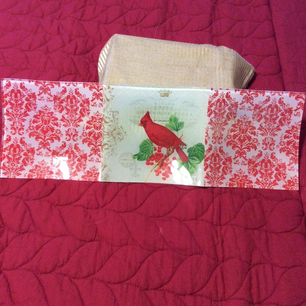 Beautiful Winter Cardinal glass, 3 section oblong dish